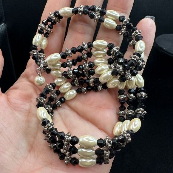 Magnetic Wrap Necklace Bracelet Beaded Pearls Stone Silver 35 inches - Picture 10 of 14